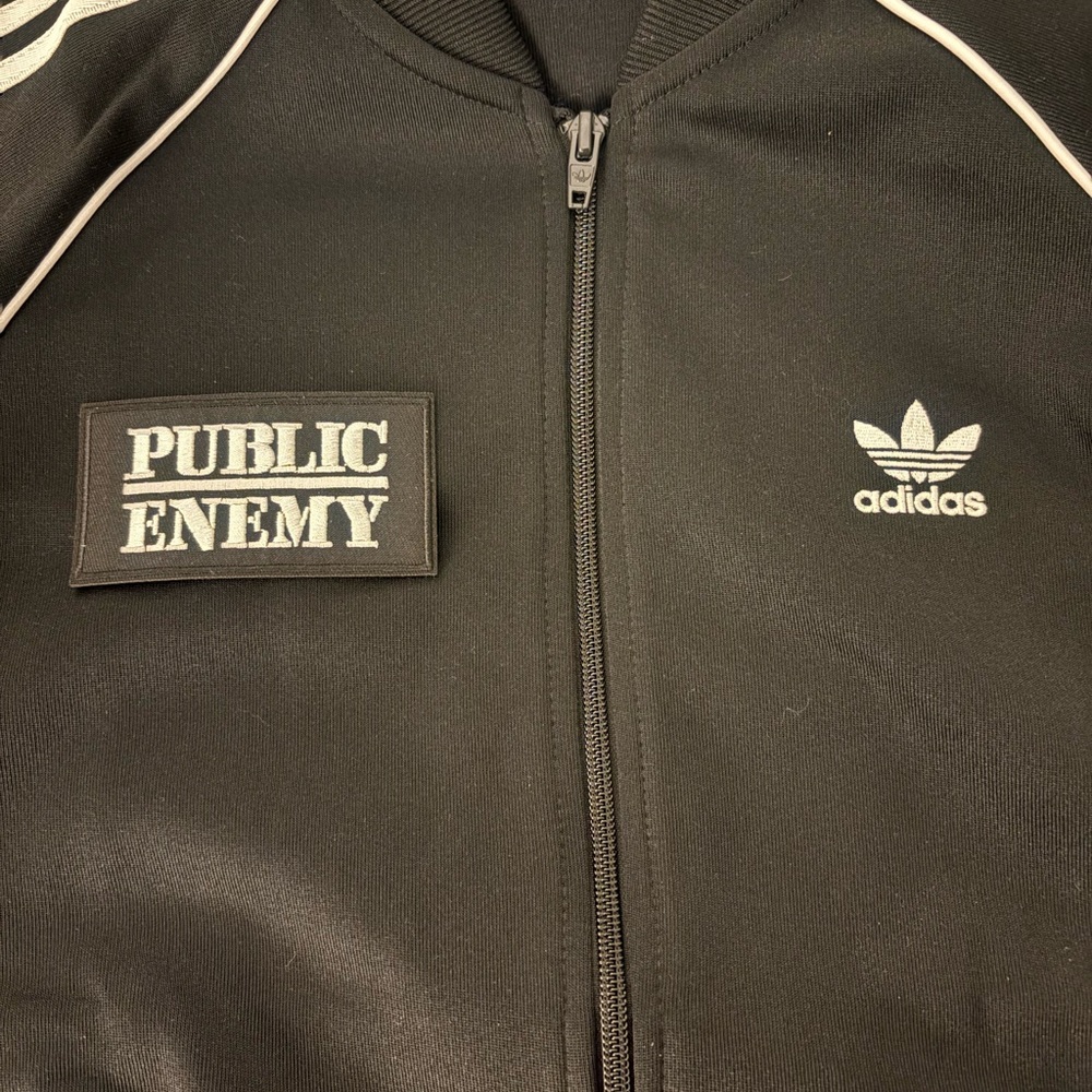 adidas Men's Black Track Jacket with Public Enemy logo Mens medium